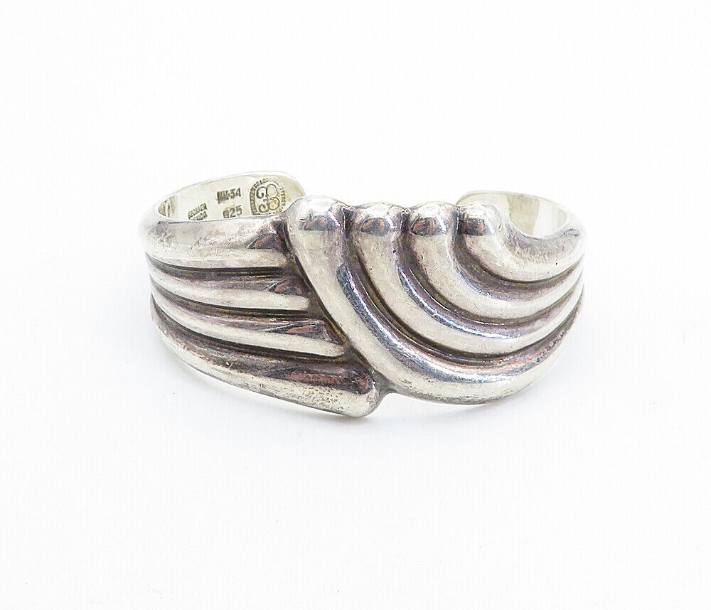 LOS BALLESTEROS 925 Silver - Vintage Fluted Swirl Bypass Cuff Bracelet -  BT3103