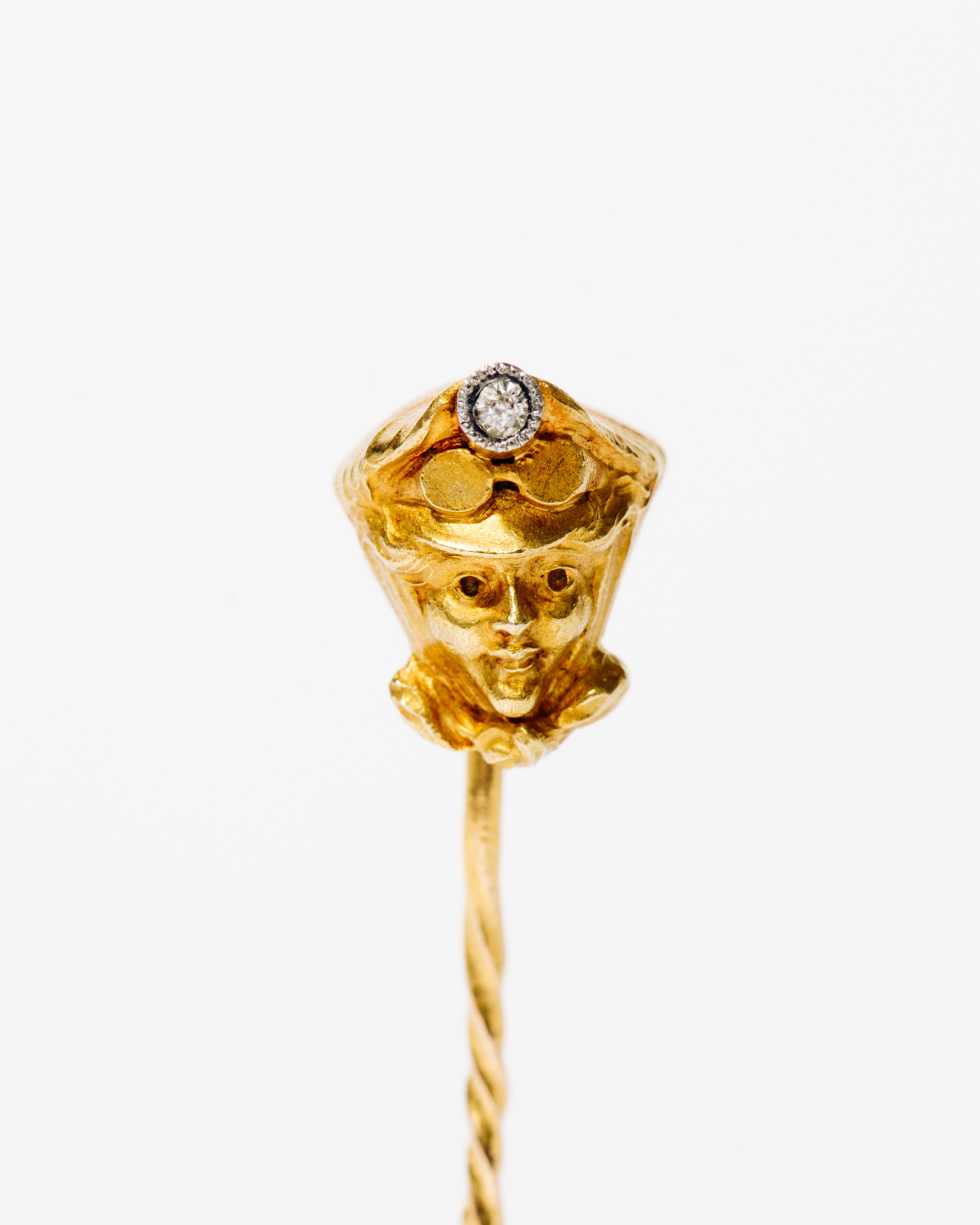 Gold Aviator Bust Stick Pin with Diamond Accent