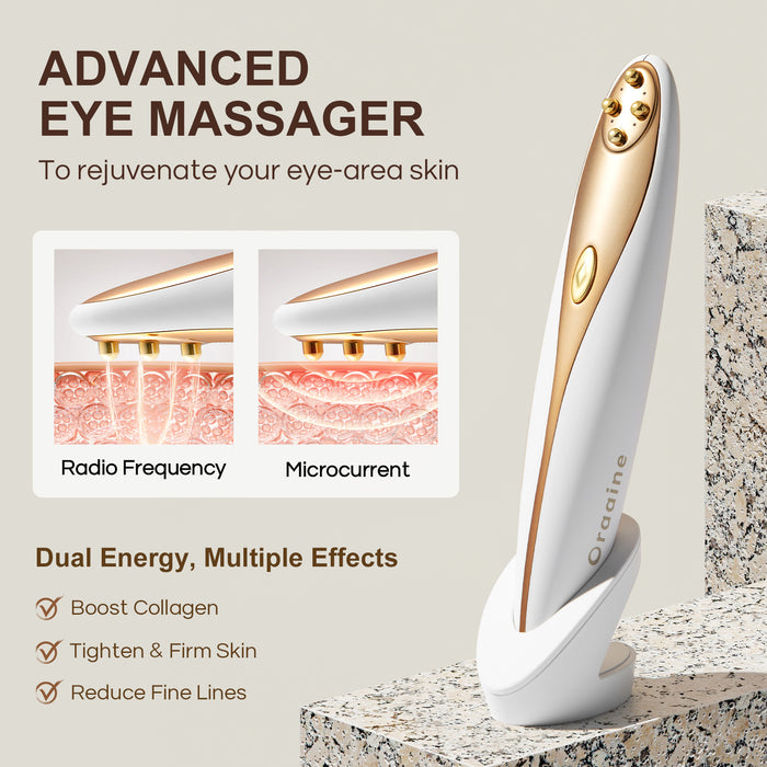 Oraaine Eye Massager Wand with Heat & Cold, High Frequency Microcurrent Eye Skin Tighten and Anti Aging Device, White