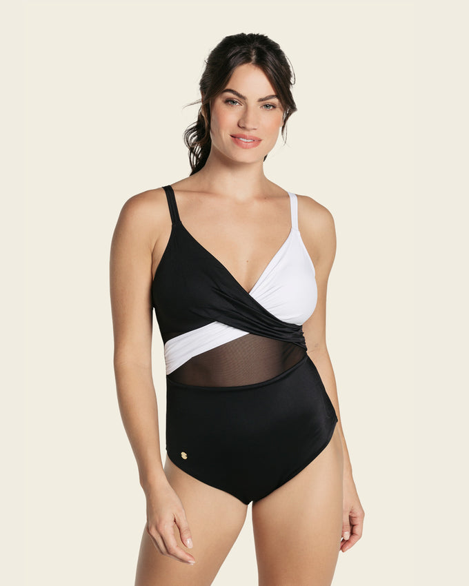 eficacia cadena cultura Cross-Front Contrast Graphic One-Piece Slimming Swimsuit | Leonisa Europe