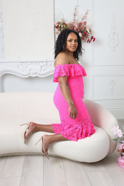 pink lace midi dress