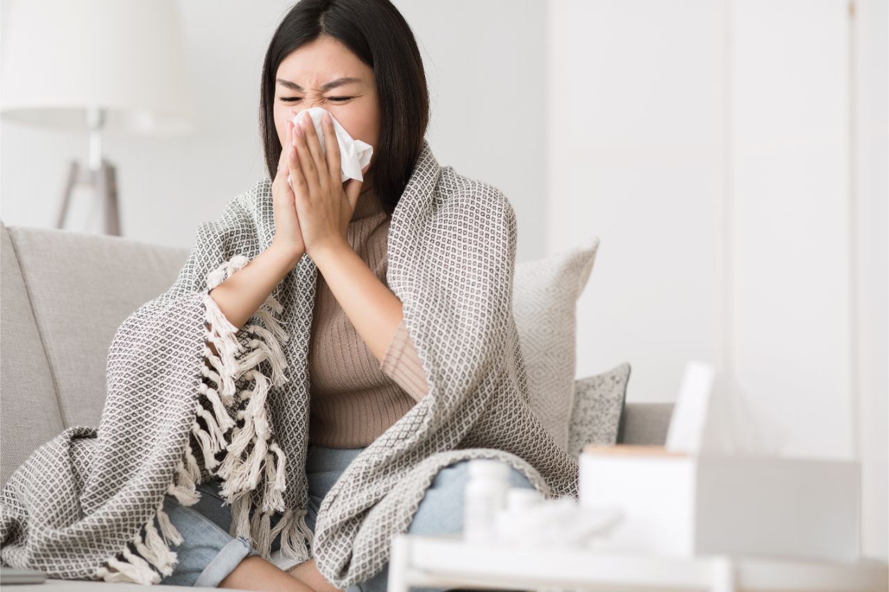 A girl experiencing colds and cough