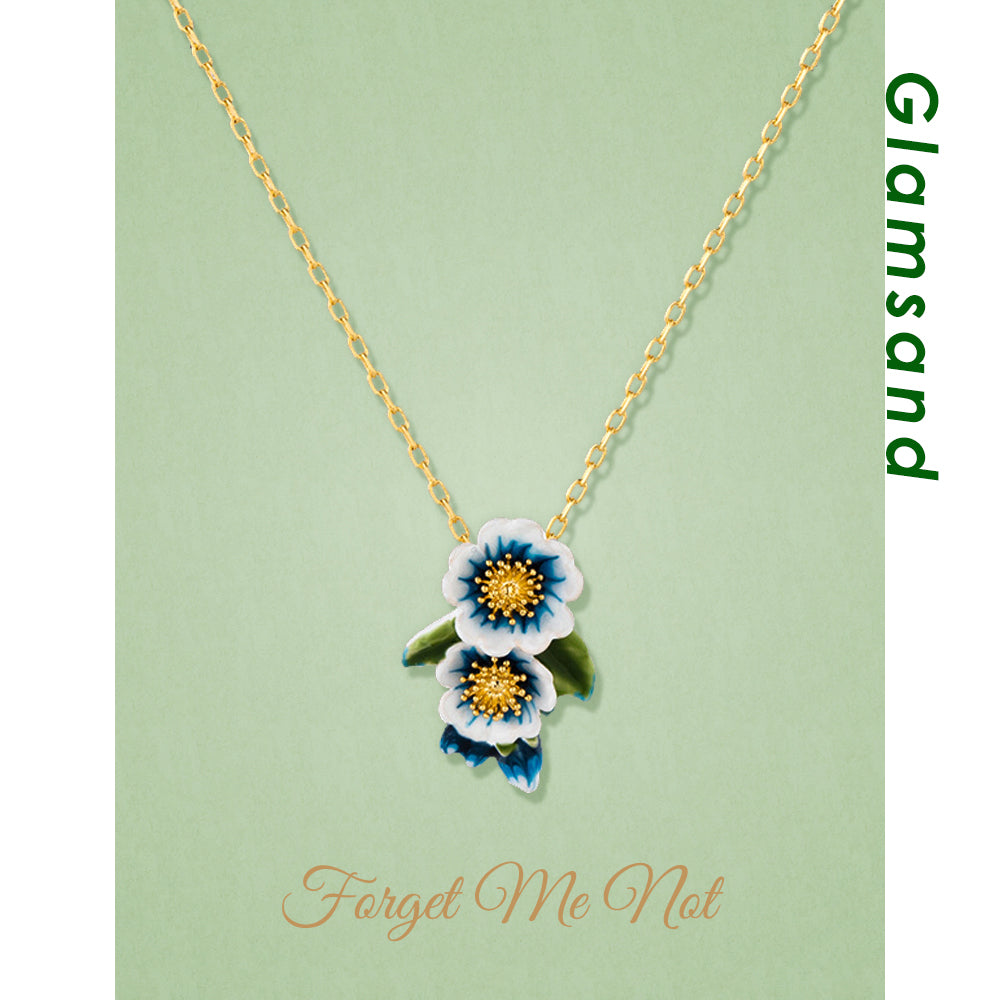 Forget Me Not” Vintage Enamel Flower Pendant Necklace – Glamsand