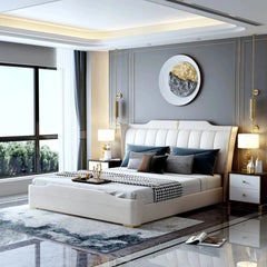 Superb Luxury Upholstered Bed In White Leatherette