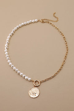 Chain and Pearl Coin Necklace