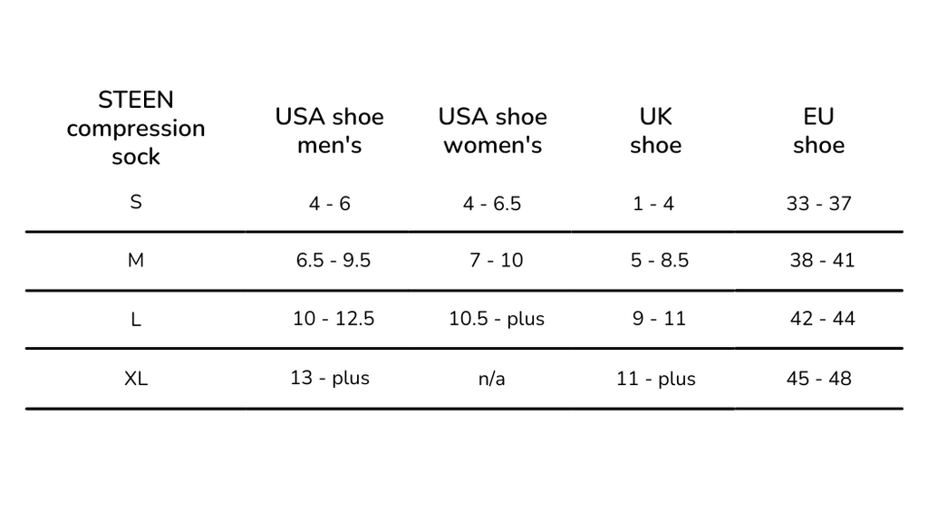 STEEN | compression sock size guide