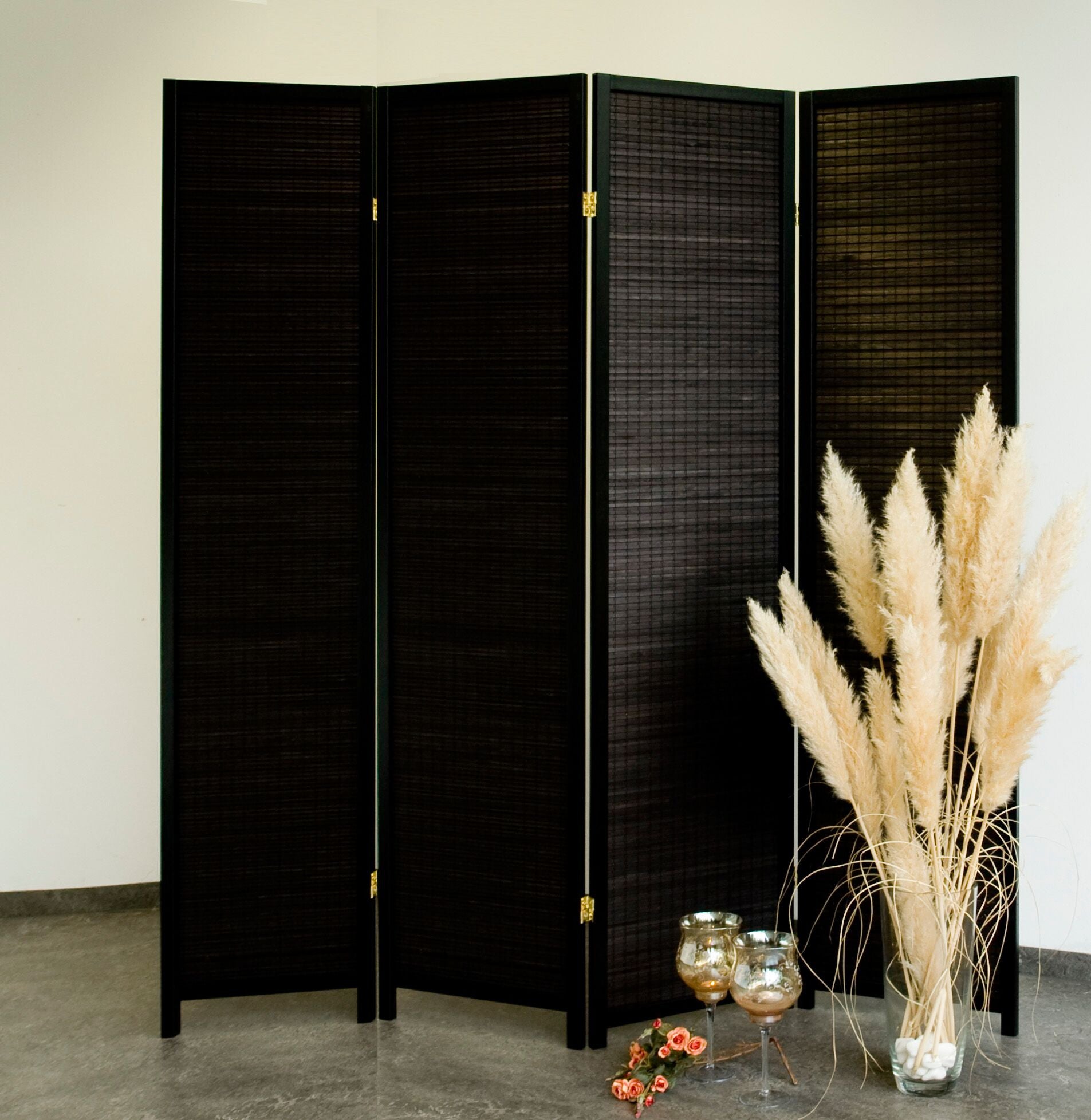 black wood room divider 4 panel room dividers uk