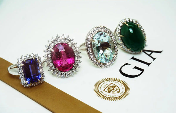 gia certified gemstone rings tourmaline aquamarine emerald