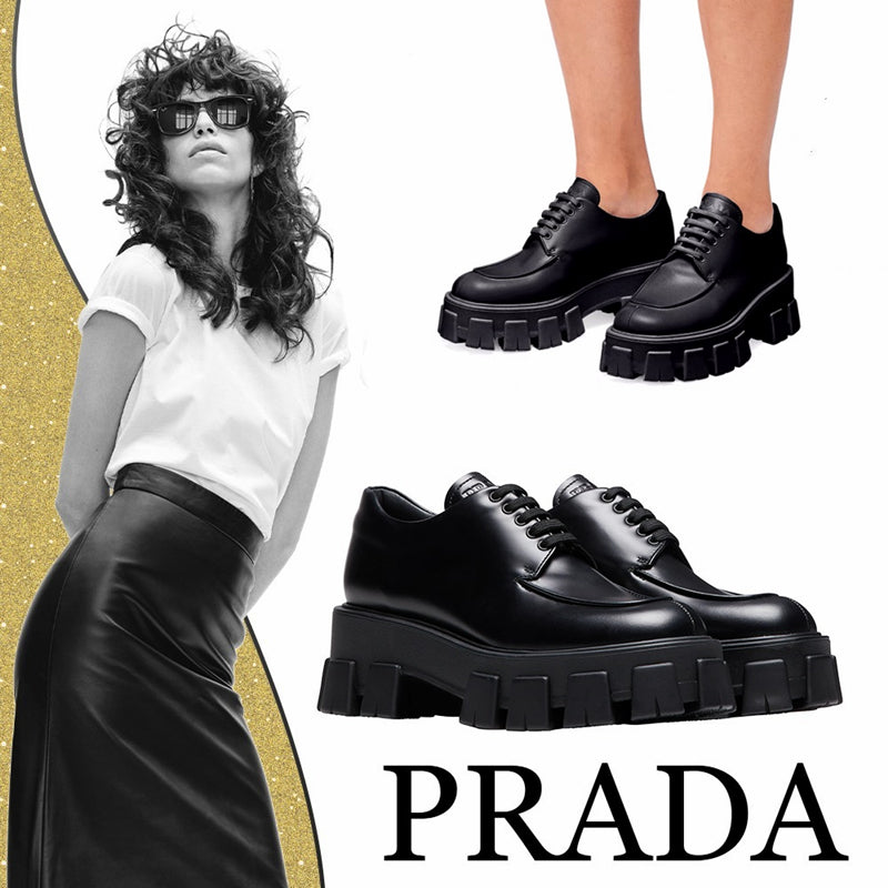 PRADA ローファー レースアップシューズ エナメルモノリス