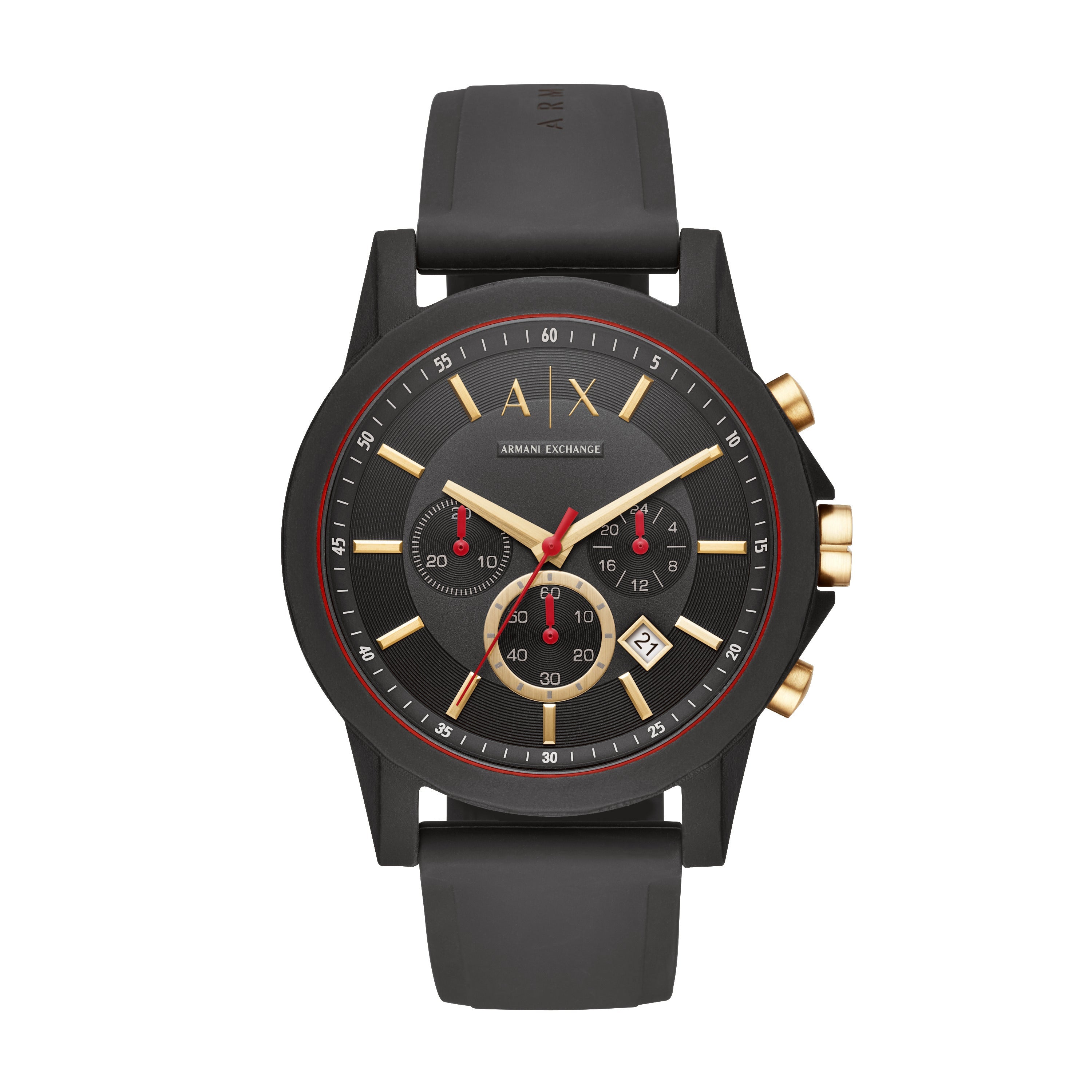 Mens Outerbanks Multi-Dial Black Silicone Watch, Gold & Black Dial ...