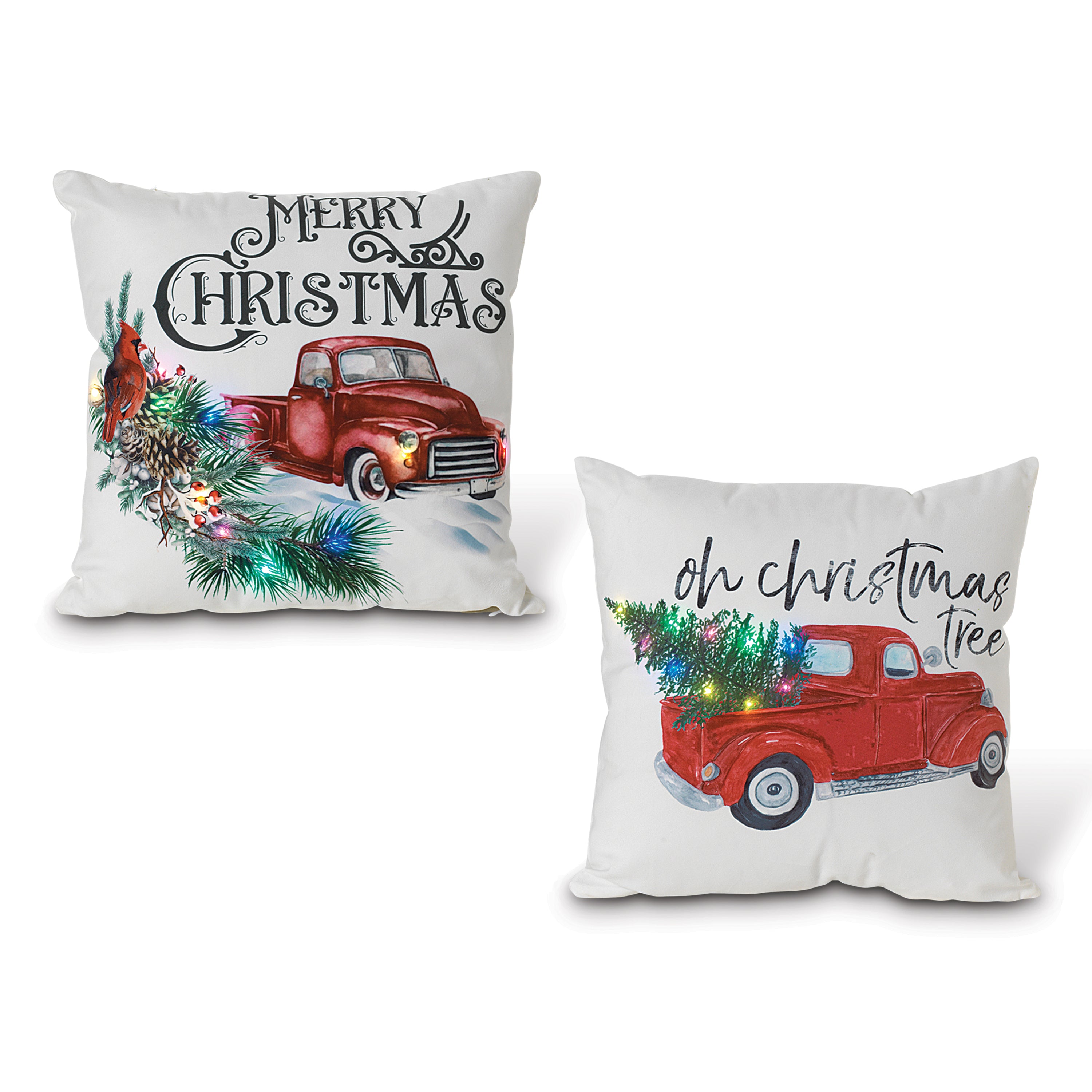 Set of 2, 16"L Battery Operated Lighted Fabric Truck Design Pillow