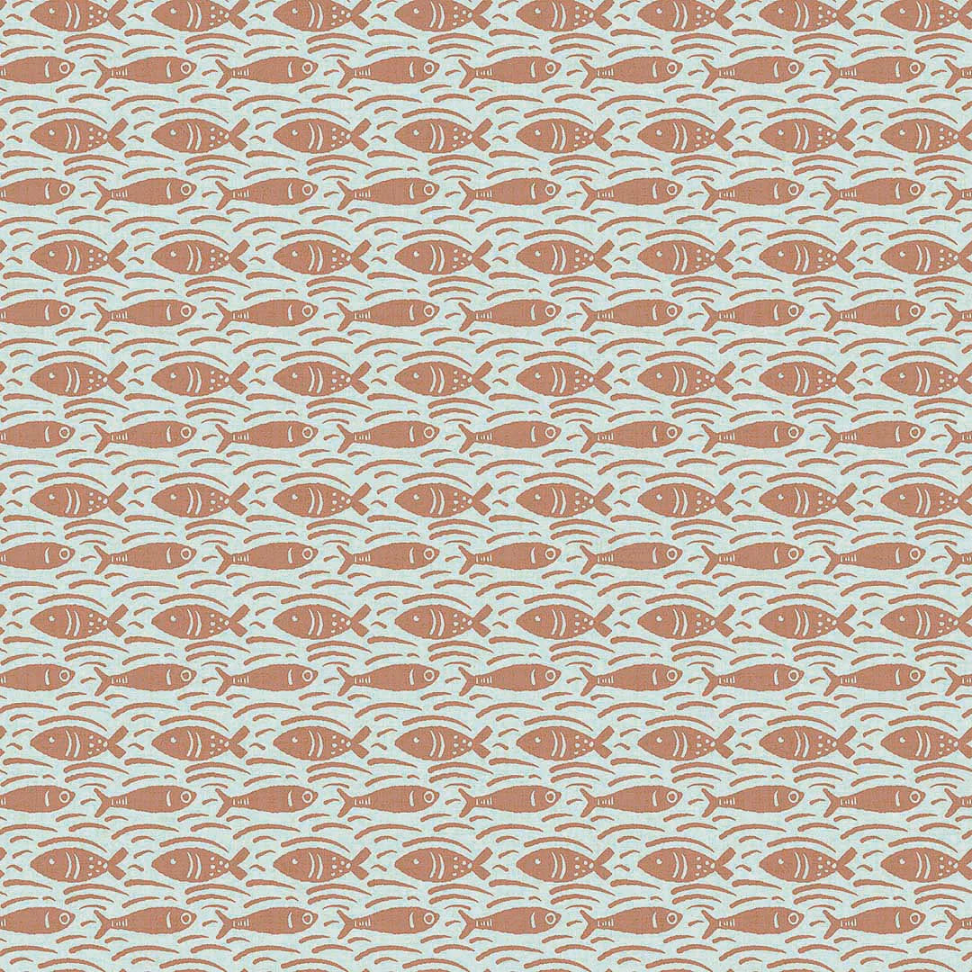 Catch of the Day Wallpaper in Autumn Spice on Duck Egg