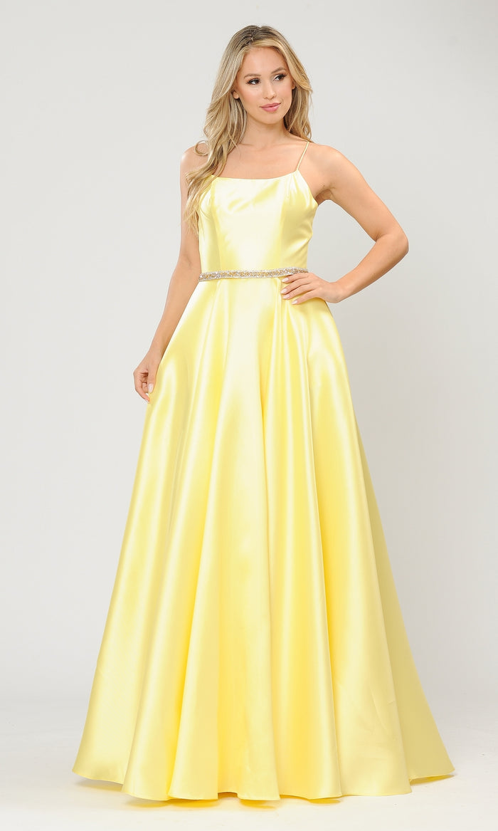 A-Line Long V-Neck Prom Dress with Pockets - PromGirl