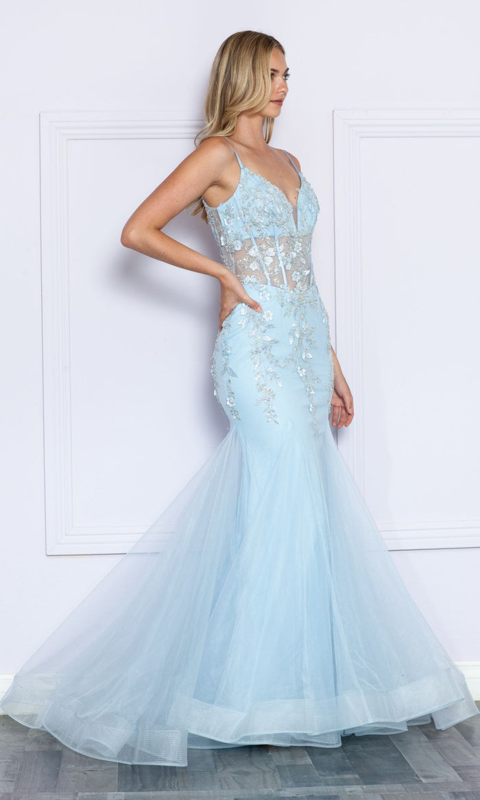 Long Mermaid Prom Dress with Sheer Lace Corset