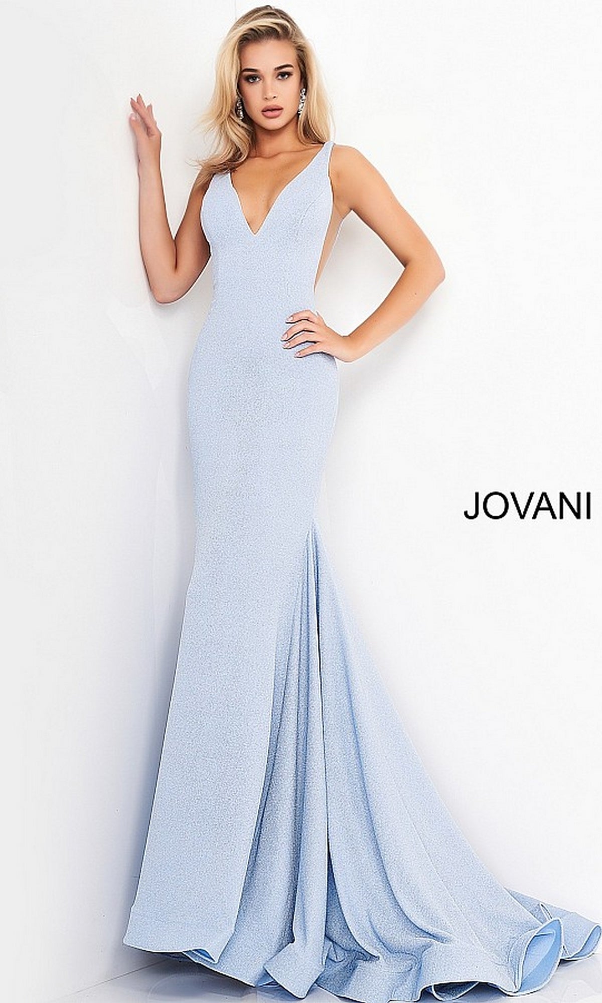 V-Neck JVN by Jovani Glitter Prom Dress - PromGirl