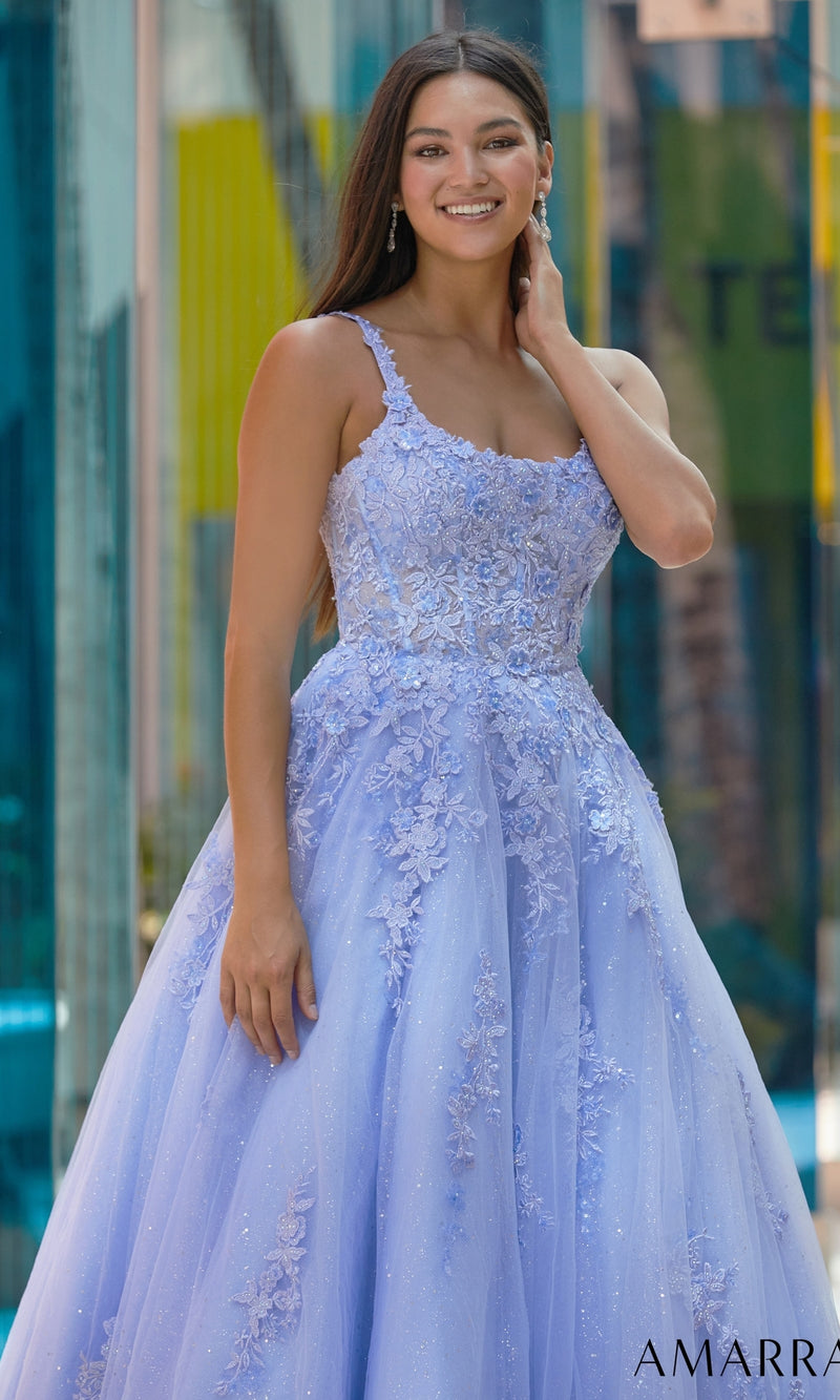 Periwinkle Ball Gown With Lace Applique 88570