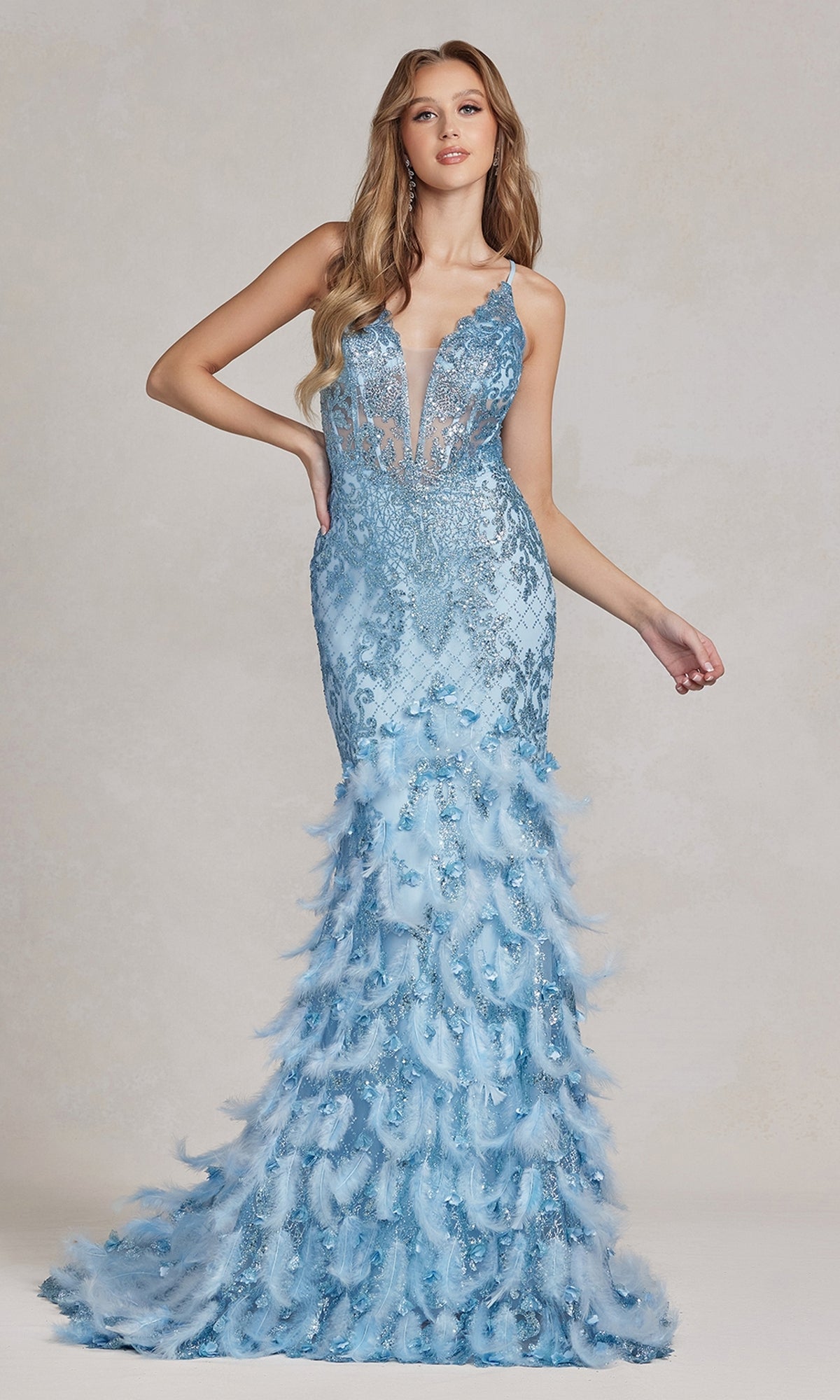Sequin Prom Dress with Feather Skirt - PromGirl