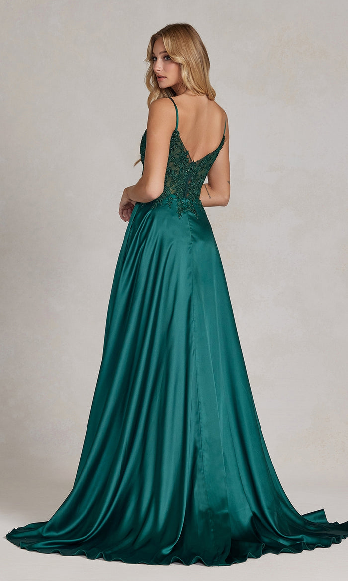 A-Line Long V-Neck Prom Dress with Pockets - PromGirl