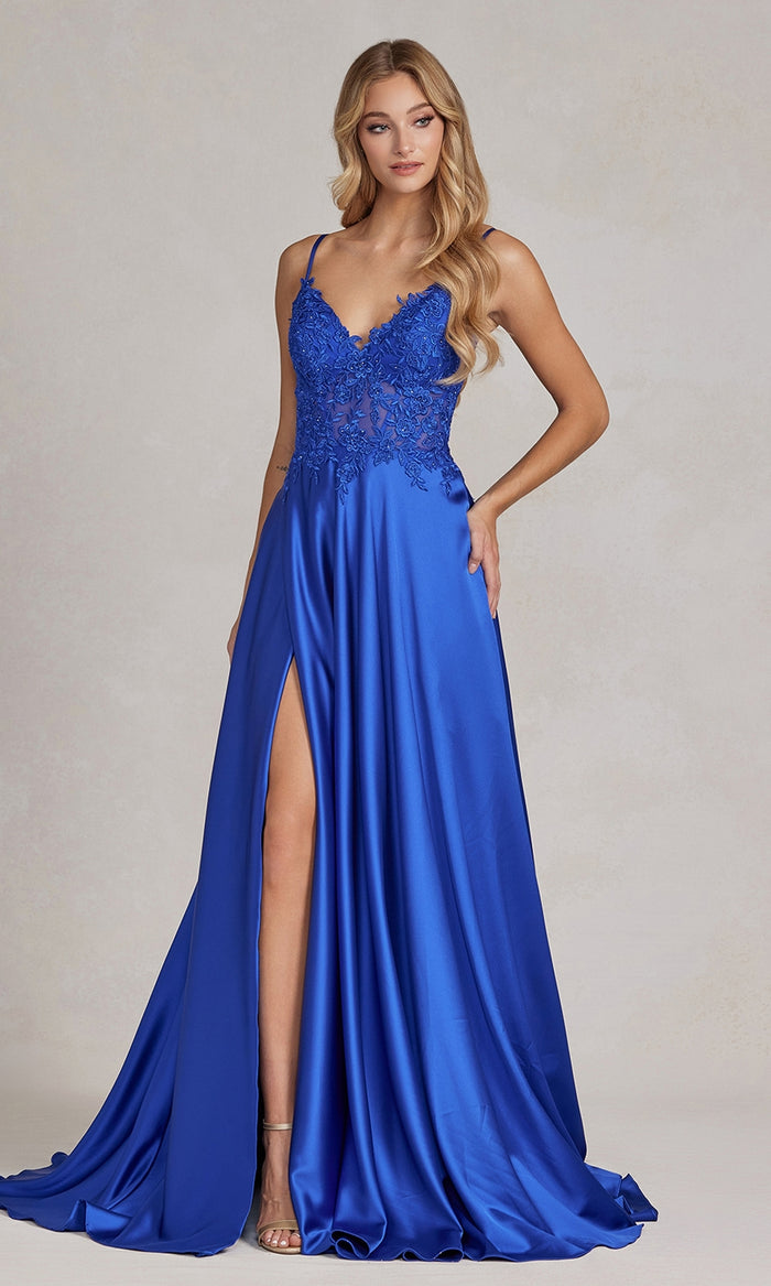 A-Line Long V-Neck Prom Dress with Pockets - PromGirl