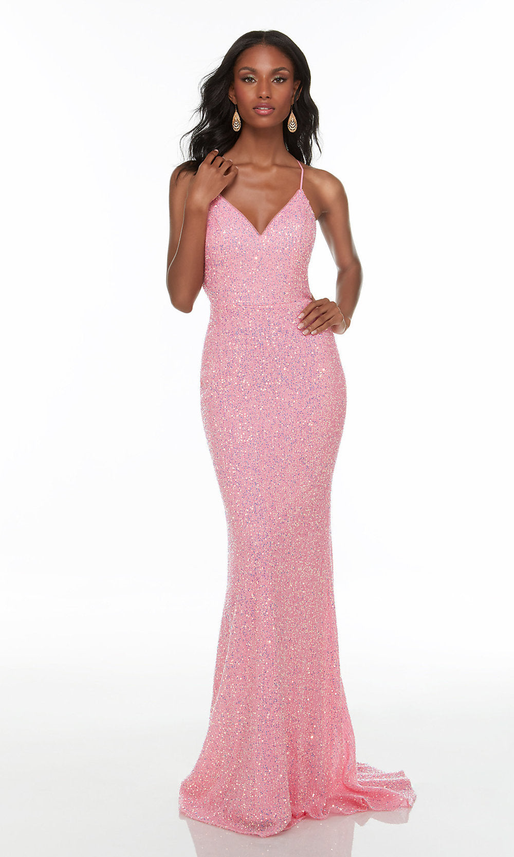 Long Sequin Pastel Prom Dress with Train - PromGirl