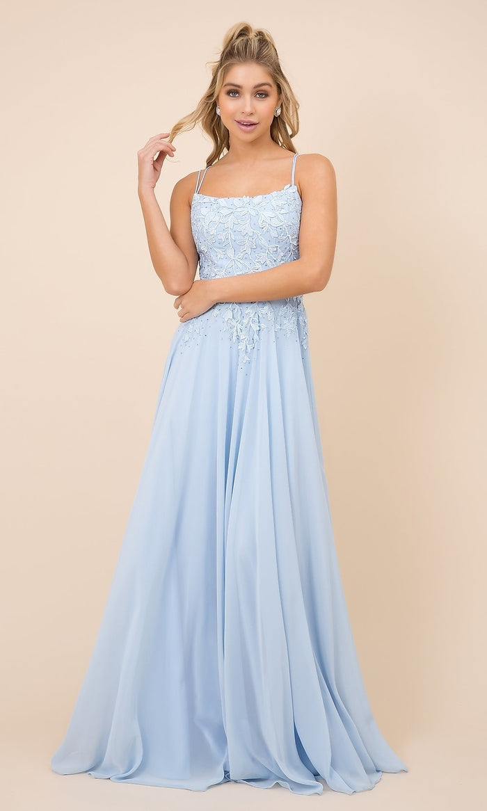Light Blue Floral Lace A Line Prom Dresses Off the Shoulder Ruffled Lo –  SheerGirl
