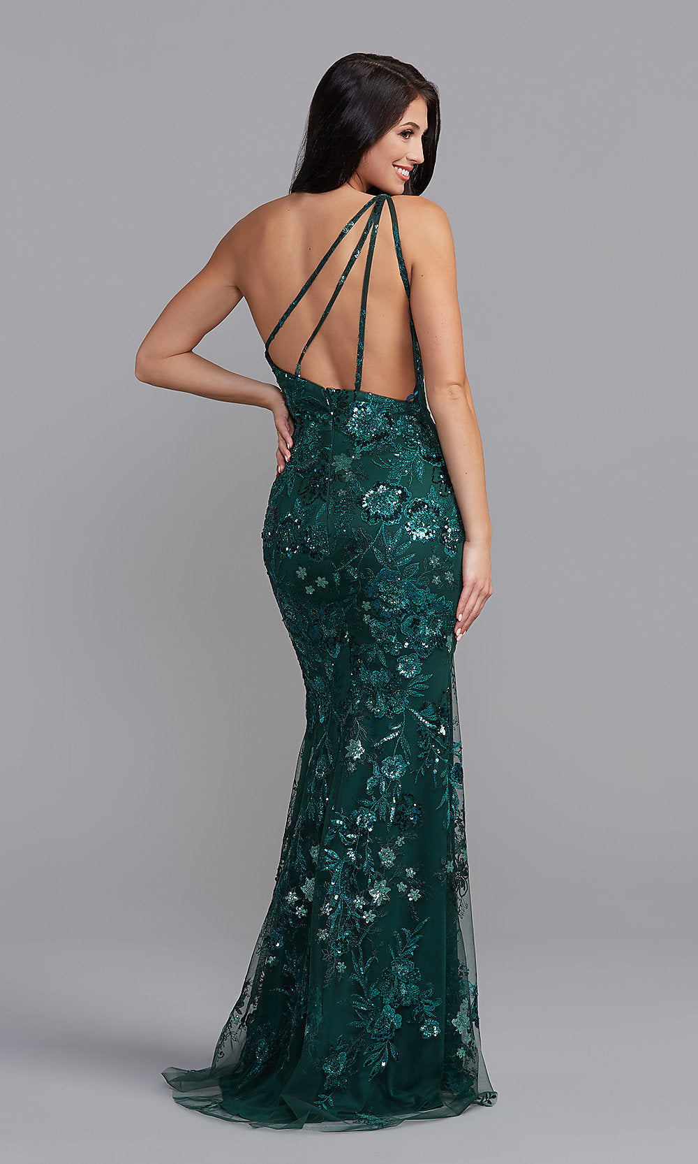 Long Sequin Emerald Green Prom Dress - PromGirl