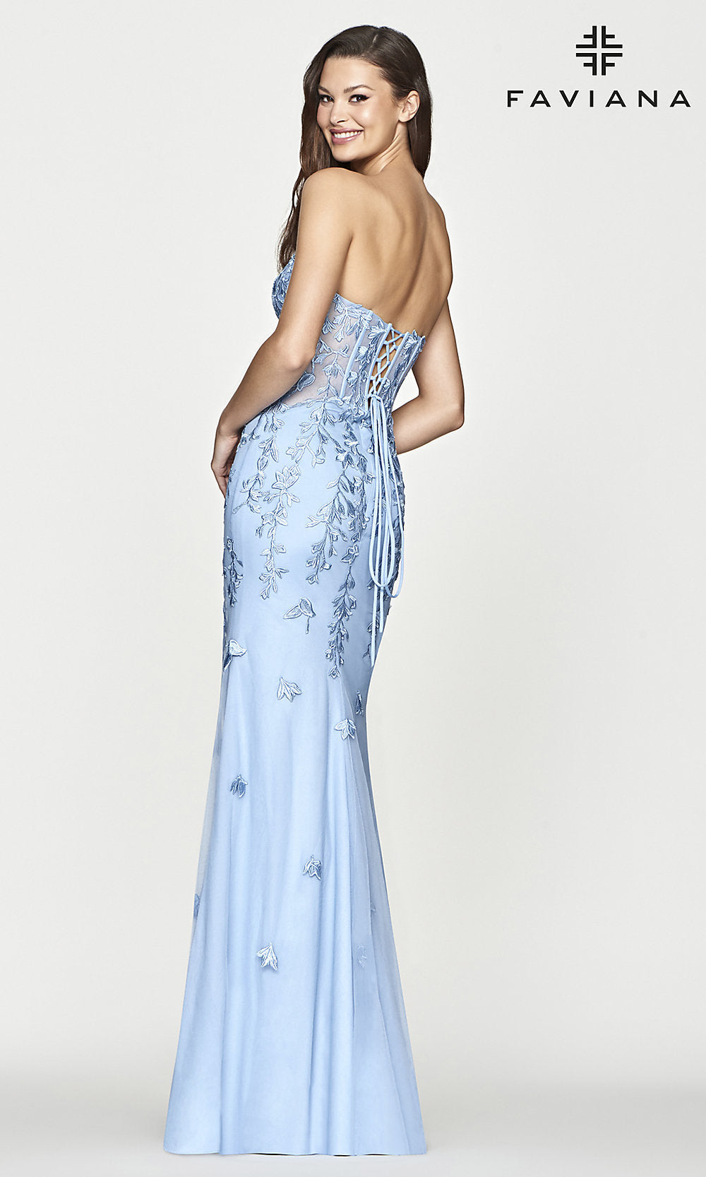 Faviana Strapless Light Blue Long Prom Dress PromGirl