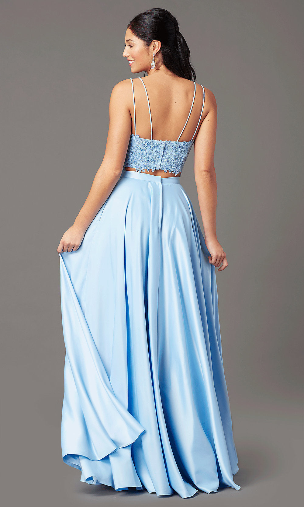 Pastel Two-Piece Long Prom Dress - PromGirl