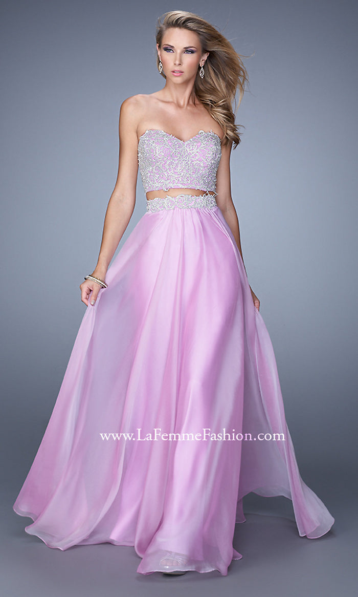 Two Piece Long Chiffon Prom Dress with Long Sleeves