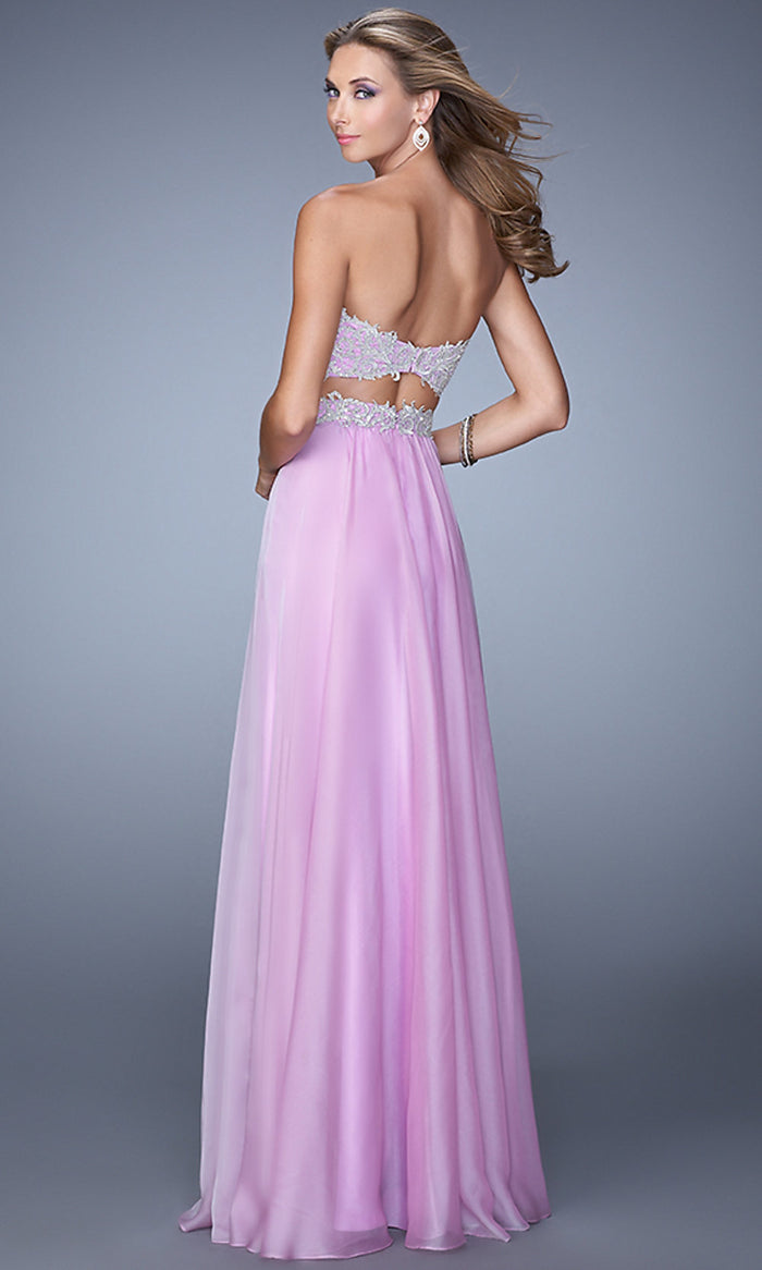 Two Piece Long Chiffon Prom Dress with Long Sleeves