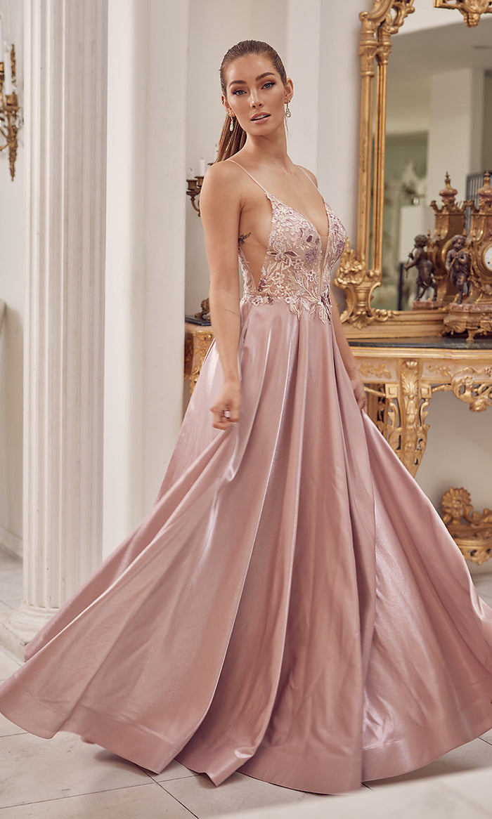 Long Pink Prom Dress with Metallic Accents - PromGirl