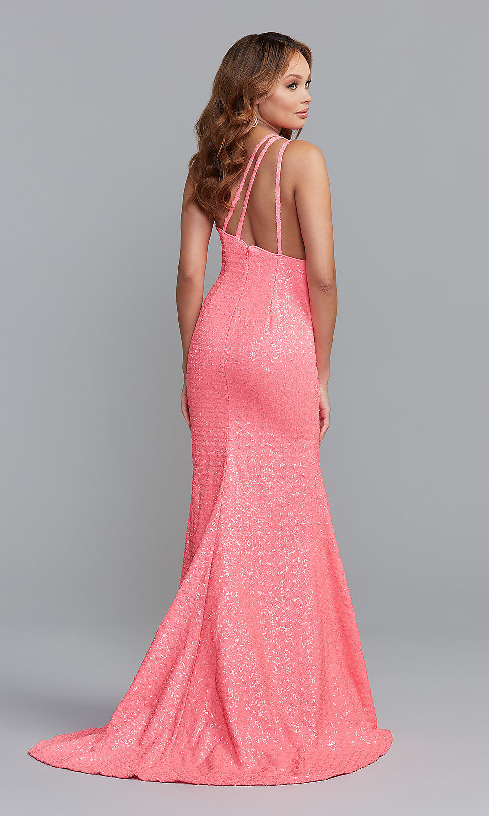 One-Shoulder Neon Pink Long Prom Dress - PromGirl