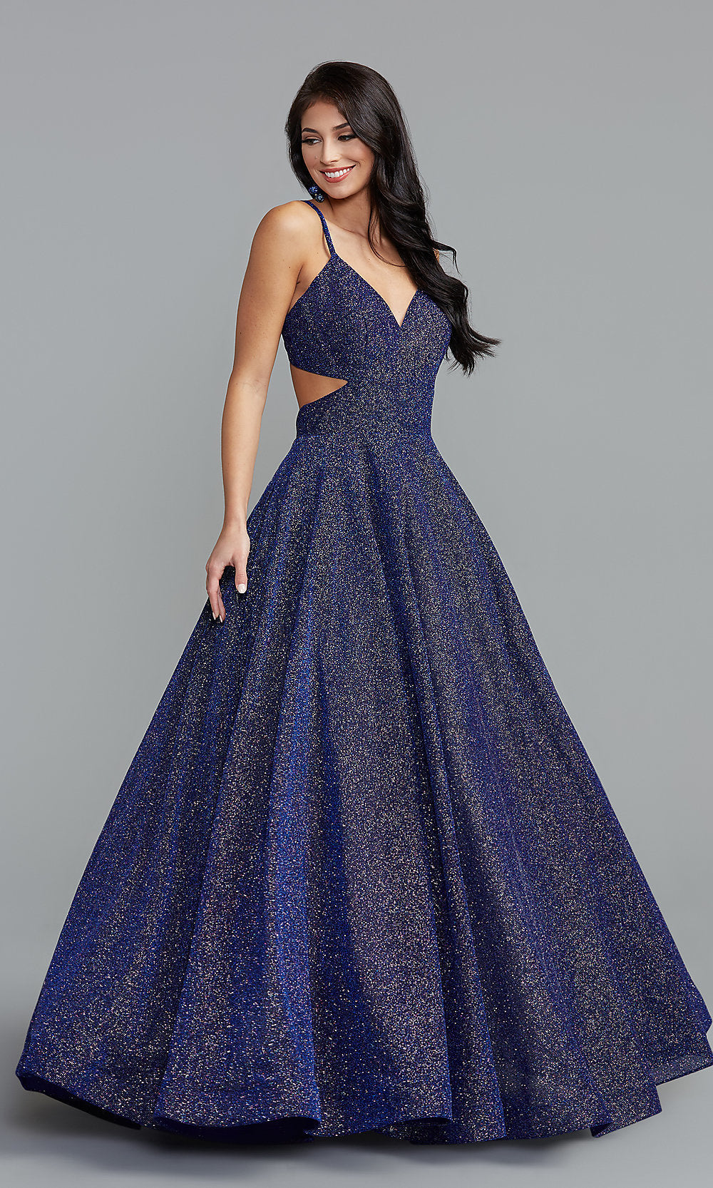 Shimmer Dark Blue Long Ball Gown for Prom - PromGirl