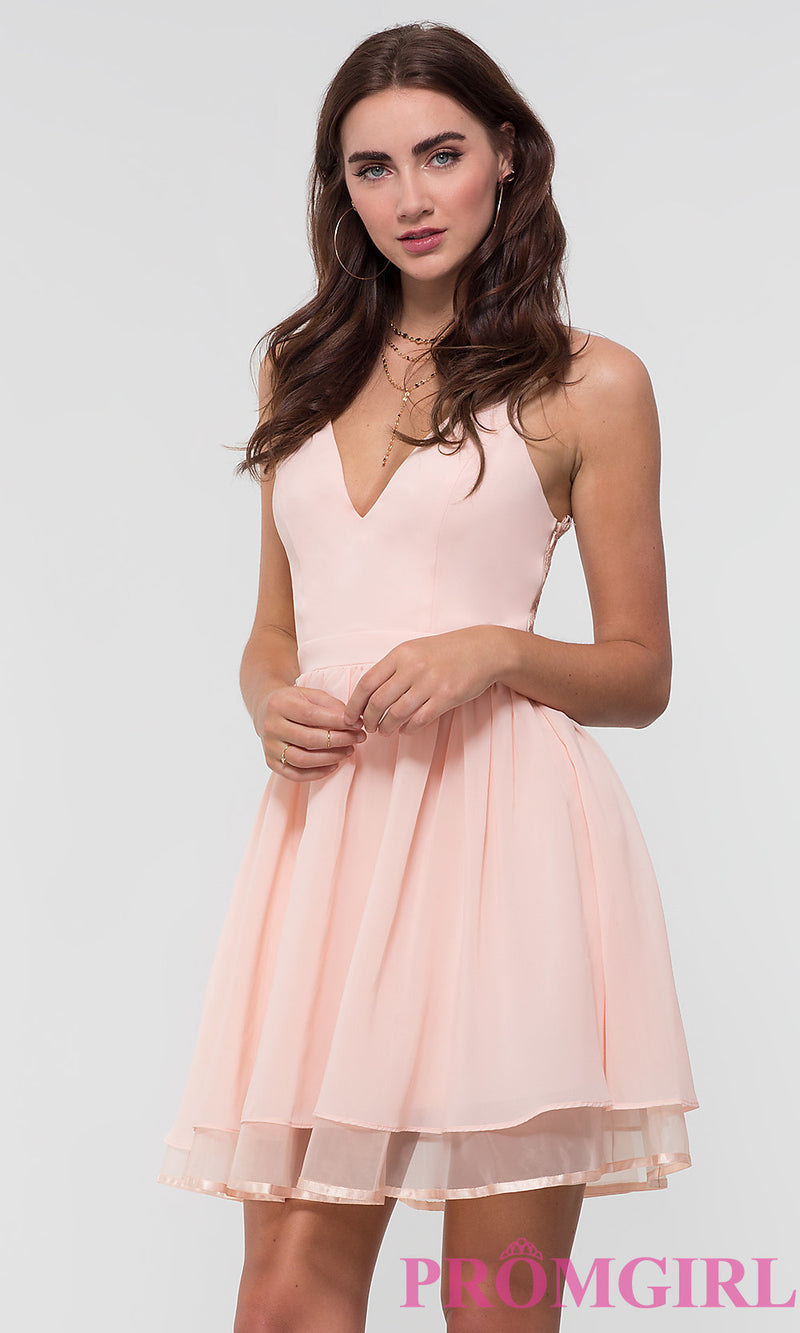 Lace-Racerback Short Homecoming Dress - PromGirl