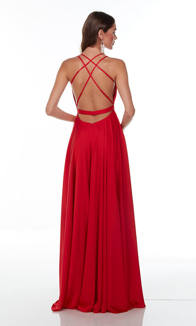 Strappy-Back Alyce Long Red Prom Dress - PromGirl