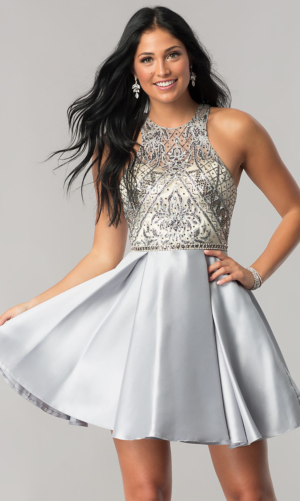 Beaded Bodice A-Line Short Homecoming Dress - PromGirl