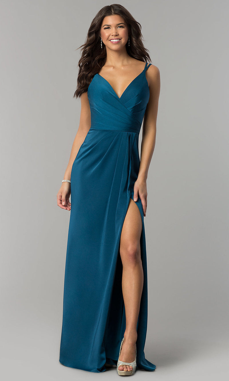 Faviana V-neck Open Back Long Dress-PromGirl