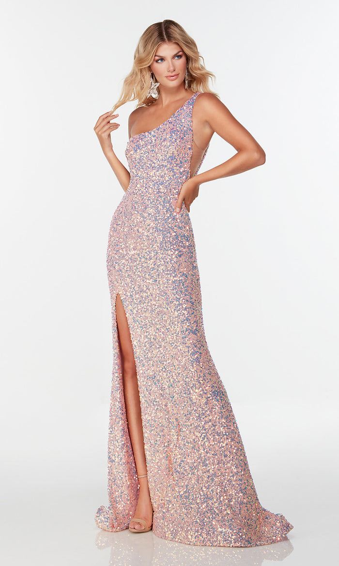 Plus Size One Shoulder Sequins Pink Long Prom Dress, One Shoulder Pink –  abcprom