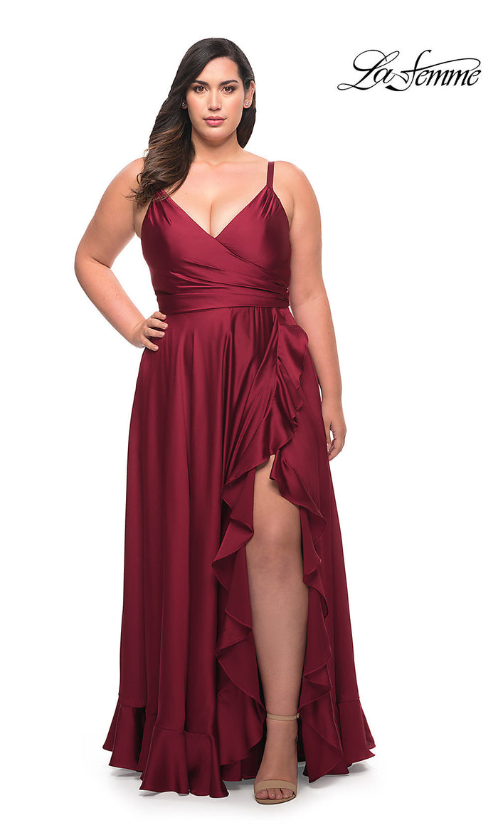 Metallic Long La Femme Plus-Size Prom Dress