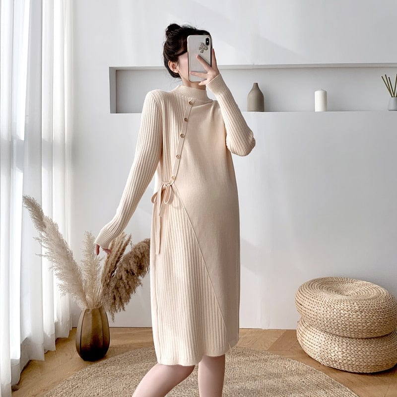 CARECODE Elegant Maternity Dress Knit Long Sleeve Women Autumn Sexy Slim  Bandage Streetwear Solid Stretch Lady Pregnancy Dress