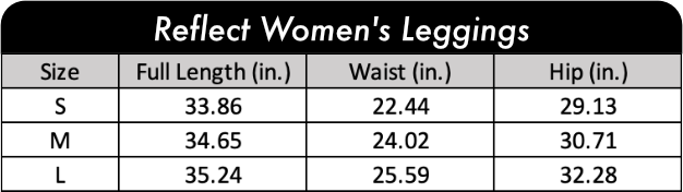 Reflect Women's Leggings Size Chart