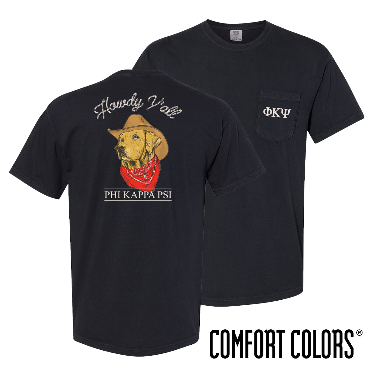 Phi Psi Comfort Colors Cowboy Retriever Black Short Sleeve Pocket Tee - Phi Kappa Psi Official Store product image