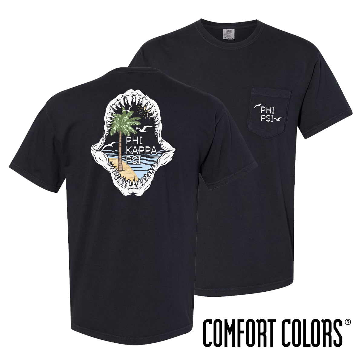 Phi Psi Comfort Colors Shark Bite Black Short Sleeve Pocket Tee - Phi Kappa Psi Official Store product image