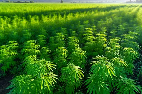 Young cannabis plants in a field