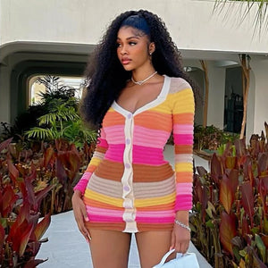 Multi Color Knit Mini Dress - fashionbaeclothingcom