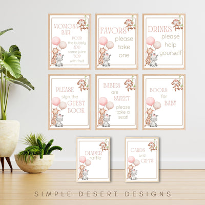 Sweet Girl Pink Safari Baby Shower Signs – Simple Desert Designs