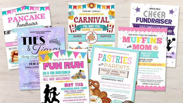 Simple Desert Designs fundraising ideas for School PTO PTA PTC leaders, non profit, charity and athletic organizations. Fundraiser flyers, posters, signs, and social media templates to market and advertise your fundraising event.