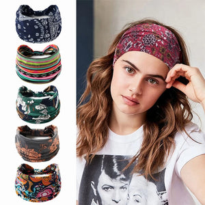 Bohemian Style Elastic Hair Bands Yoga Headband Women Headwear Print Vintage Cross Unisex Scrunchies Hair Accessories - Wish and Love Farms