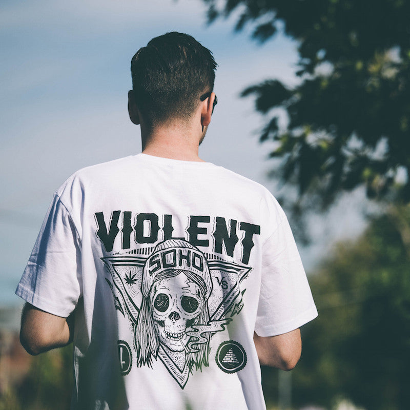 Violent Soho - Blazin' Skull Tee - White – 24Hundred