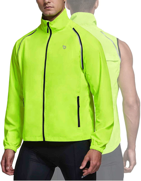 BALEAF Men'S Cycling Running Jacket Bike Windbreaker Vest Removable Sleeves Reflective Lightweight Windproof High Vis